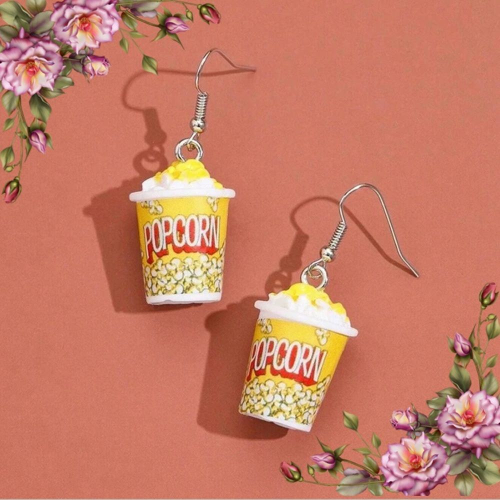 Popcorn Bucket Earrings‎ - Yellow and White
